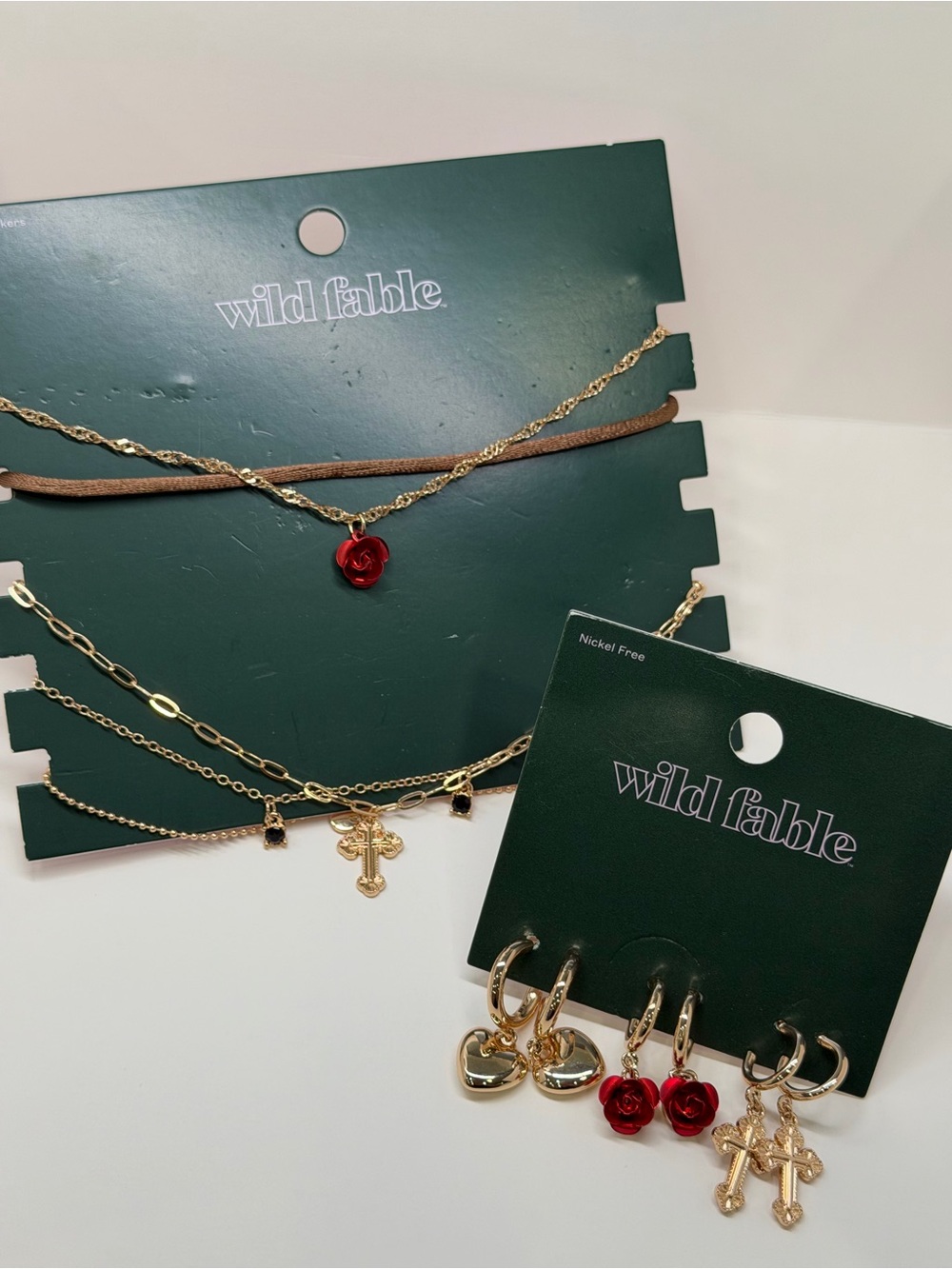 wild fable Gold Hoop Earring Set with Red Rose Charms